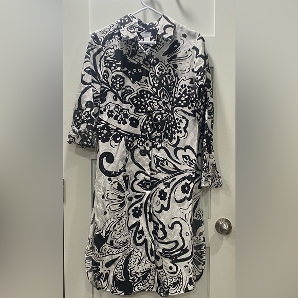 Chico's Dresses Chicos Shirt Dress Black And White Floral Size Maxi